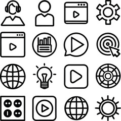 Poster - A collection of modern clean and versatile outline icons representing digital media user interface and business concepts for web and app design