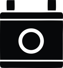 Aufkleber - Simple black and white icon of a vintage camera featuring a circular lens and rectangular body with top terminals