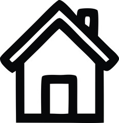 Poster - Simple hand drawn black outline of a house with a chimney and doorway on a white background
