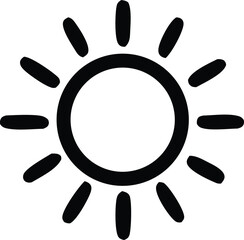 Poster - Simple black and white icon of a stylized sun with rays emanating outward from a central circle