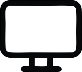 Poster - Simple hand drawn black and white outline icon of a computer monitor with a blank screen on a stand
