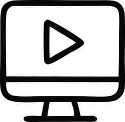 Poster - Simple hand drawn sketch of a computer monitor displaying a play button icon for digital media content