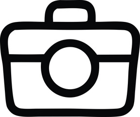 Poster - Simple black outline icon of a briefcase or suitcase with a central circular emblem on a white background