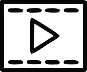 Poster - Hand drawn black and white illustration of a play button icon within a film strip frame signifying video or media playback