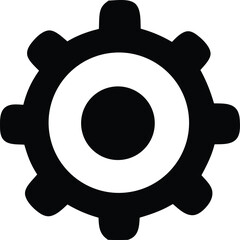 Poster - Simple black and white icon representing a cogwheel or gear with a circular center symbolizing mechanics and industry