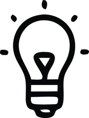 Poster - Simple hand drawn black outline of a light bulb illuminating with bright ideas and creative solutions