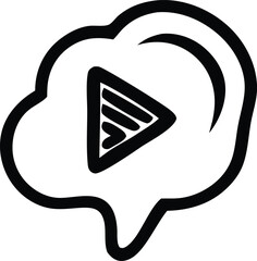 Poster - Hand drawn black and white illustration of a play button icon enclosed within a speech bubble shape symbolizing audio or video communication