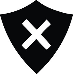 Poster - Black shield icon with a white cross symbol representing security protection or a negative status
