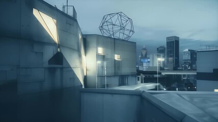 Poster - Modern Urban Cityscape at Night with Geometric Architecture and Abstract Pattern
