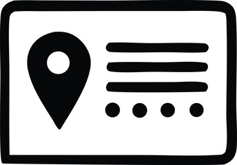Fototapete - Simple hand drawn black and white icon representing a location pin on a business card with text lines and dots