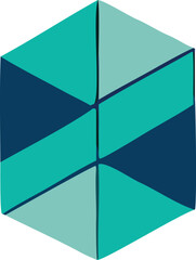 Poster - Geometric abstract hexagonal prism design with teal and dark blue color palette and sharp lines