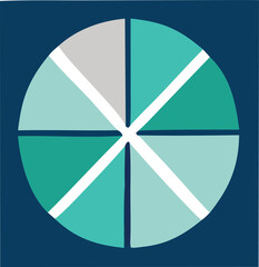 Poster - Abstract geometric circular design featuring eight segments in varying shades of teal and grey with white dividing lines on a dark blue background