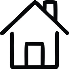 Poster - Simple hand drawn black outline of a house with a chimney and doorway on a white background