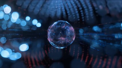 Poster - Abstract Luminous Sphere with Blue Bokeh Particles in a Digital Background