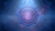 © suriyani - Navaratri Spiritual Background, sacred yantra symbol with glowing particles and om sign, 3d Blender Cycles render,