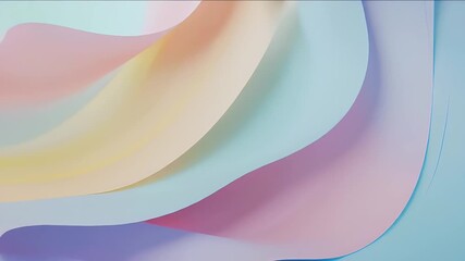 Poster - Pastel Paper Waves Background in Blue Pink and Yellow Colors with Abstract Design