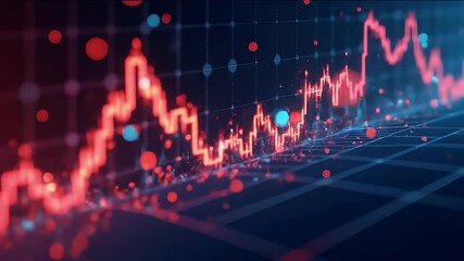 Poster - Abstract Financial Market Chart with Red and Blue Candlesticks Background