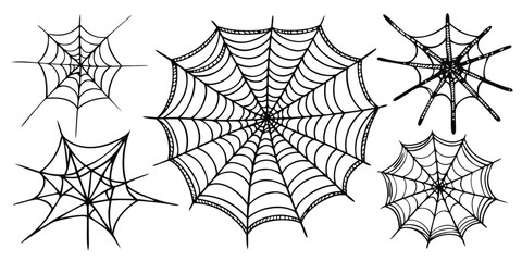 Close-up of a delicate spiderweb pattern with glistening dew drops, perfect for nature-inspired designs and spooky Halloween illustrations