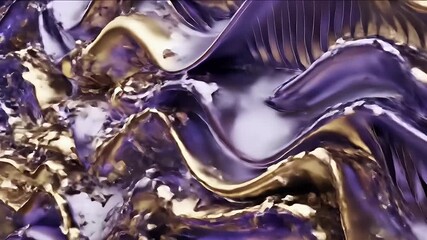Poster - Abstract Wavy Metallic Gold and Purple Fabric Texture with Shiny Surface Decorative Backdrop