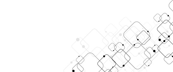 Poster - Vector white curved lines, dots with copy space. Technology background with crossed lines and dots. Science and technology concept.