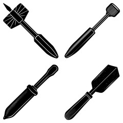 Poster - Illustration of four different black and white soldering irons arranged on a white background view from above
