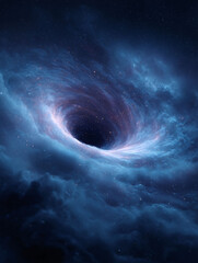 Poster - Dramatic cosmic vortex. A black hole amidst swirling clouds of stardust. Powerful, mysterious,  visually stunning. Ideal for science, tech, or conceptual design.