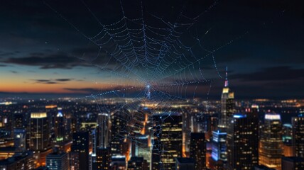Intricate Spider Weaving Web Leaves in Warm Light V2