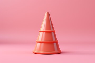 Poster - Minimalist coral pink christmas tree on matching pink background, representing winter holidays and festive decorations