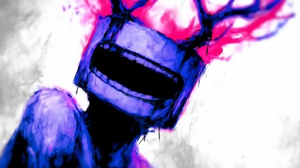 Wall Mural - abstract, surreal, and expressionistic art with a purple and pink creature on a white backdrop