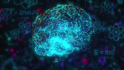Poster - Scientific data processing over human brain. Computer generated 3d render