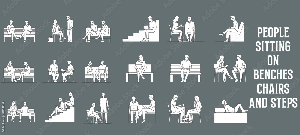 Architectural Drawings people sitting on benches, chairs, and steps ...