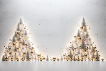 Poster - Two christmas trees made of small white trees and golden and white ornaments, creating a festive atmosphere