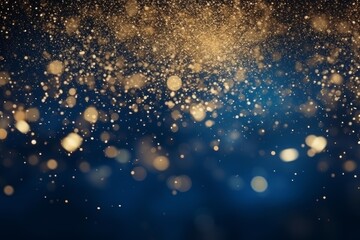 Poster - Golden particles falling and creating a bokeh effect on a blue background