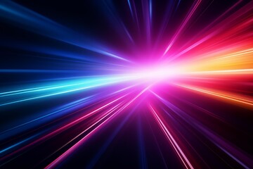 Poster - Colorful streaks of light radiating from a bright central point, creating a dynamic and energetic abstract composition