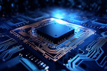 Poster - Cpu processing data on a motherboard, representing advanced technology and innovation