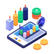 © NAHID'S GALLARY - Financial growth and investment strategy with candles and charts isolated on white background