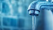 © PinkBirdDesign - Close-Up of Chrome Bathroom Faucet with Running Water and Droplets perfect for plumbing service ads, water conservation campaigns, home utility guides, and clean living branding