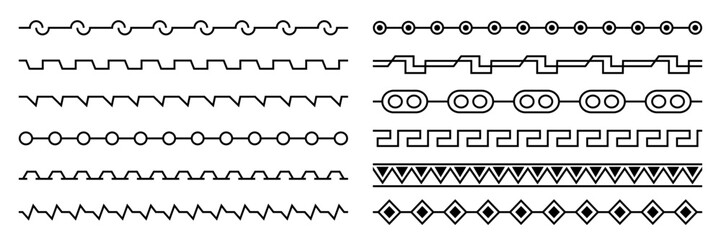 Decorative geometric line borders. Elegant ornamental dividers and ornamental border decor. Vintage line separators with geometric patterns vector