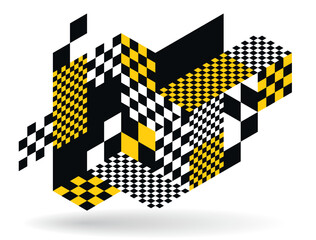 Poster - Abstract vector art with 3D isometric cubes geometric background, op art blocks with different forms isolated, polygonal graphic design, cubical theme.