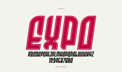 Poster - Geometric italic bold elegant sans serif typeface, vector thick minimal simple minimal font, retro poster and advertising letters and numbers alphabet for logos headers or slogans.