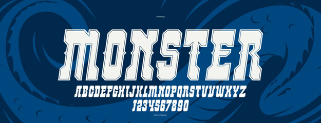 Poster - Gothic strong and heavy vector typeface for emblems and logos, medieval alphabet letters and numbers for posters and headers, display typo design, tattoo font, italic version.