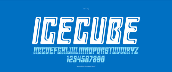 Poster - Ice cube minimal rounded vector font for logos and posters, modern simple display typeface for headlines and advertising, melting ice style typography, italic version.