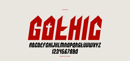 Poster - Sharp and bold italic vector display font for logo, gothic or heavy metal style modern typeface, edgy hard rock letters and numbers alphabet for titles or slogans, heavy typography.