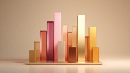 Poster - A clean, minimalist D bar chart with sleek, glossy bars in different heights, each representing financial growth over time, set against a neutral backdrop