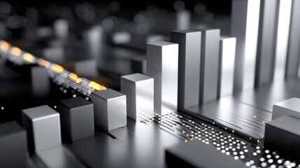 Poster - A close-up of a high-tech D bar chart, featuring glossy bars in different heights and glowing accents on a sleek, modern surface.