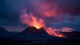 Lava eruption in Icelandic landscape
