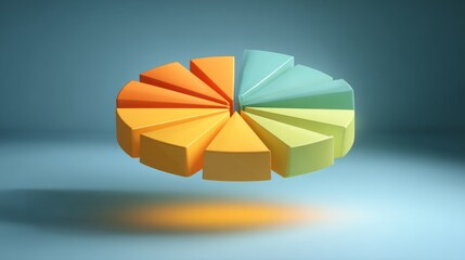 Poster - A colorful D pie chart with individual segments floating in mid-air, surrounded by a soft glow, symbolizing financial data distribution