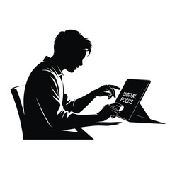 Poster - Young man working on a tablet computer silhouette isolated on white background