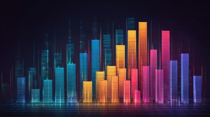 Poster - A set of colorful D financial graphs showing stock performance and business growth, set against a dark background with digital elements.