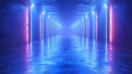 Poster - Futuristic neon blue light corridor